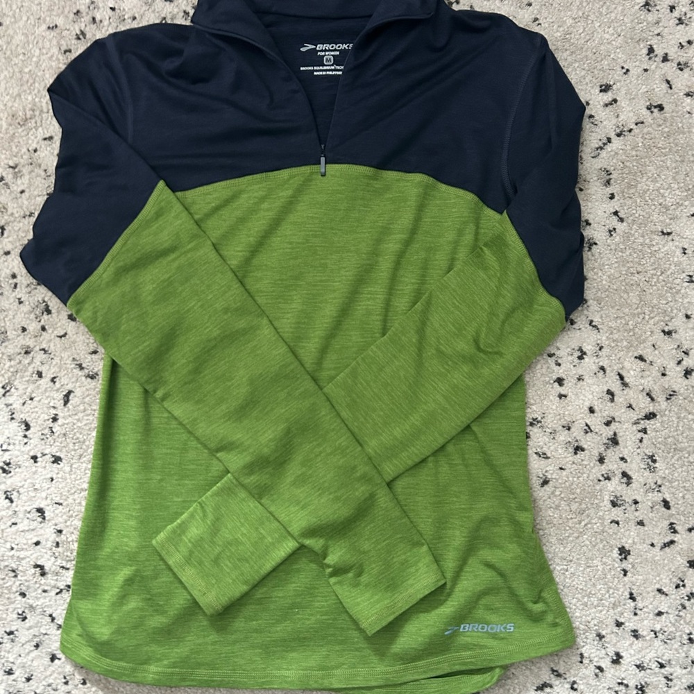 Brooks Women’s Quarter Zip Running Pullover | Green & Navy | Size M